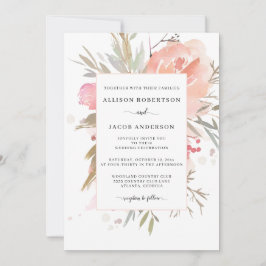 Convites Casamento Floral Rosa Rosa-Esbranquiçado Simples