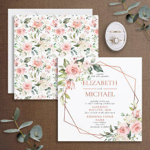 Convites Casamento Floral Rosa Rosa Pêssego Geométrico P