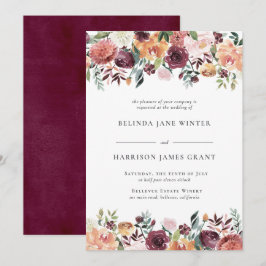 Convites Casamento Floral Rosa-Rosa-Rosa-Blush-Charm-Burgun