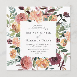 Convites Casamento Floral Rosa Rosa-Rosa Com Burgundy - Cha