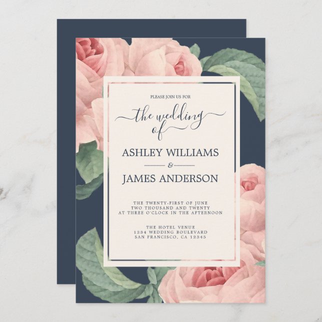 Convites Casamento Floral Rosa Rosa Rosa Rosa Rosa Rosa, Ro (Frente/Verso)