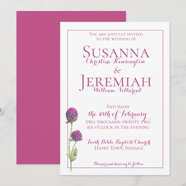 Convites Casamento Floral Rosa-Rosa-Vidro (Frente/Verso)