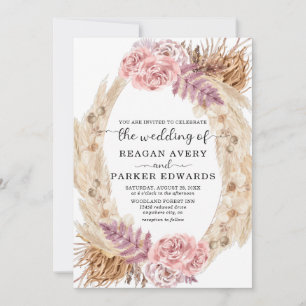 Convites Casamento Floral Rosa Roxo Púrpura Pampas Seco
