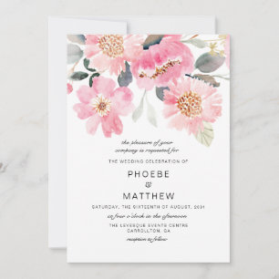 Convites Casamento Floral Rosa-Russo Moderno