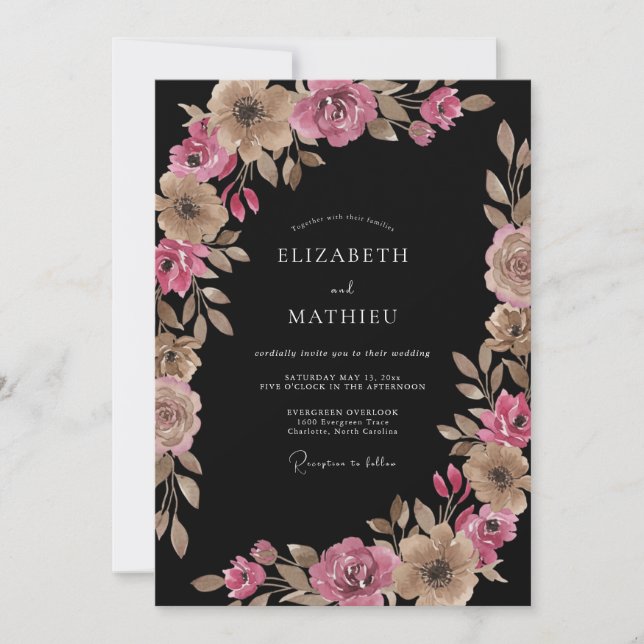 Convites Casamento Floral Rosa Taupe Romance (Frente)
