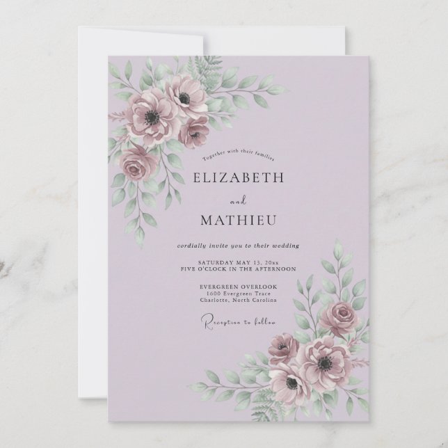 Convites Casamento Floral Rosa Velho (Frente)