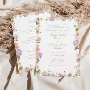 Convites Casamento Floral Rosa Verde Tudo em Um
