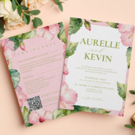 Convites Casamento Floral Rosa Verde Verão Aquarela QRcode
