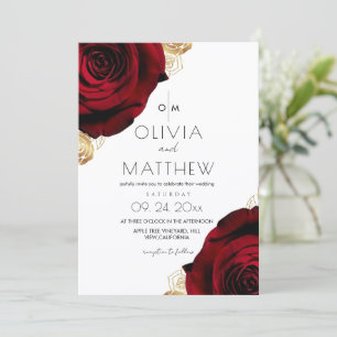 Convites Casamento Floral Rosa Vermelha Romântico Moderno