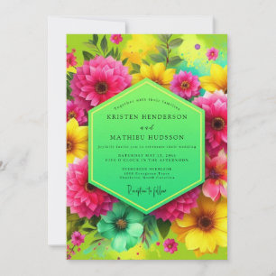 Convites Casamento Floral Rosa Vibrante em Flor