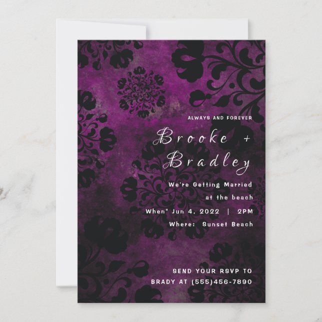 Convites Casamento Floral Roxo (Frente)