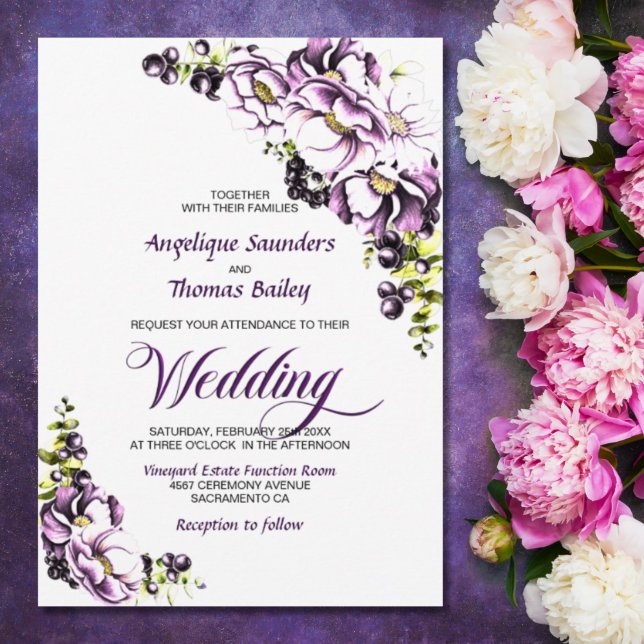 Convites Casamento Floral Roxo (Criador carregado)