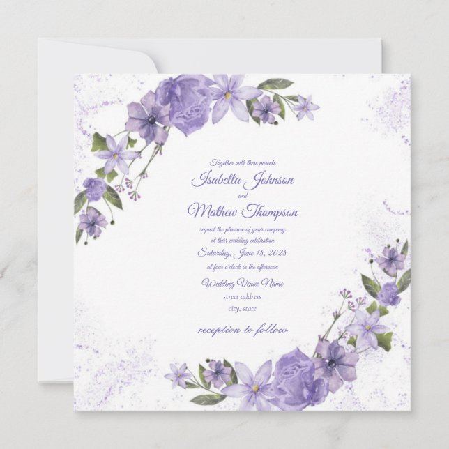 Convites Casamento Floral Roxo (Frente)