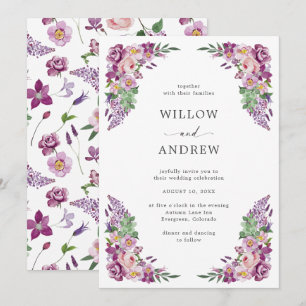 Convites Casamento Floral Roxo Aquarela
