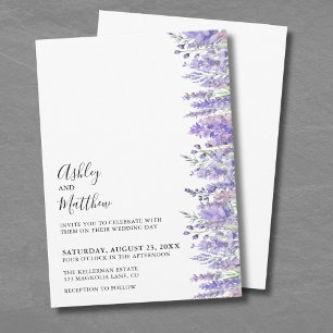 Convites Casamento Floral Roxo Aquarela Moderno Elegante
