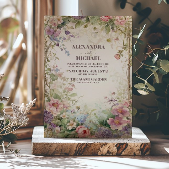 Convites Casamento Floral Roxo Art Nouveau  (Criador carregado)