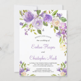 Convites Casamento floral roxo Boho Greenery Calliografia