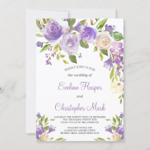 Convites Casamento floral roxo Boho Greenery Calliografia