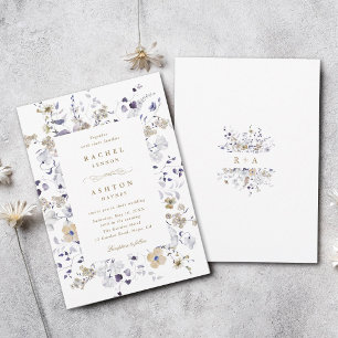 Convites Casamento Floral Roxo Branco Dourado Romântico