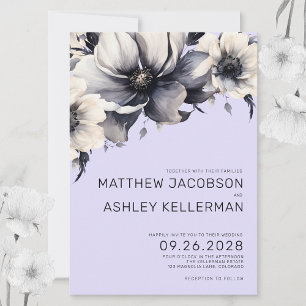 Convites Casamento Floral Roxo com Aquarela Moderna
