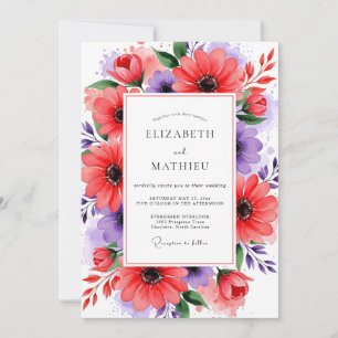 Convites Casamento Floral Roxo Coral