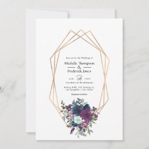 Convites Casamento Floral Roxo e Azul Marinho