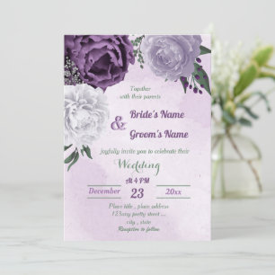 Convites casamento floral roxo e branco