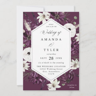 Convites Casamento Floral Roxo e Branco - Roxo V2