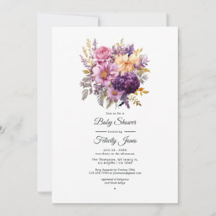 Convites Casamento Floral Roxo e Dourado