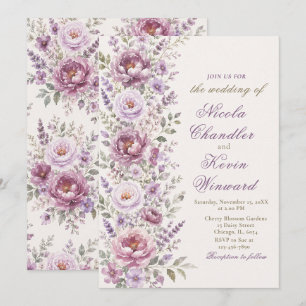 Convites Casamento Floral Roxo e Lavanda