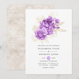 Convites Casamento Floral Roxo e Marfim