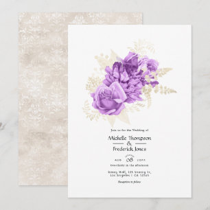 Convites Casamento Floral Roxo e Marfim
