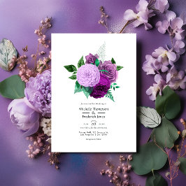 Convites Casamento Floral Roxo e Verde