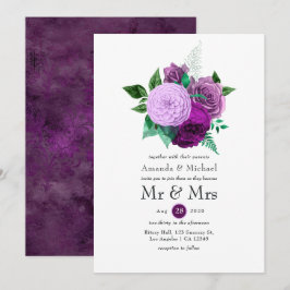 Convites Casamento Floral Roxo e Verde