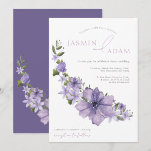 Convites Casamento Floral Roxo Elegante