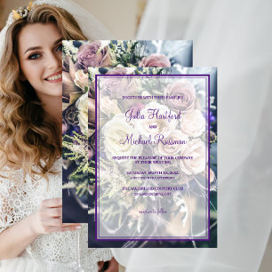 Convites Casamento Floral Roxo Elegante