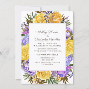Convites Casamento Floral Roxo Elegante Amarelo