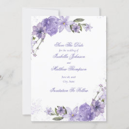 Convites Casamento Floral Roxo Elegante Salvar A Data