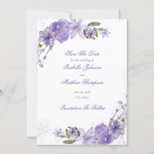 Convites Casamento Floral Roxo Elegante Salvar A Data