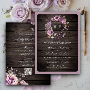 Convites Casamento Floral Roxo Empoeirado Madeira Rústica C