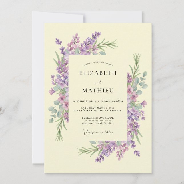 Convites Casamento Floral Roxo Exuberante (Frente)