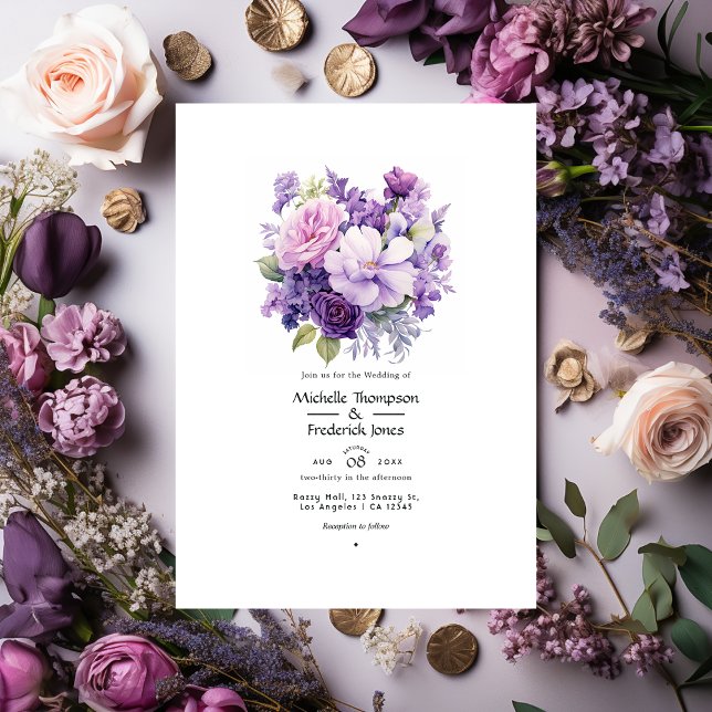 Convites Casamento Floral Roxo Invernal (Criador carregado)