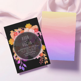 Convites Casamento Floral Roxo Laranja e Preto