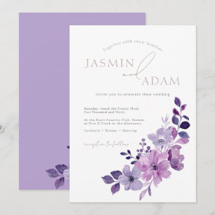 Convites Casamento Floral Roxo Lavanda Elegante