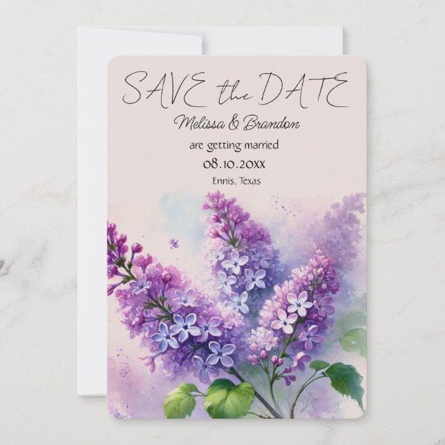 Convites Casamento Floral Roxo Lilac Salva a Data (Frente)