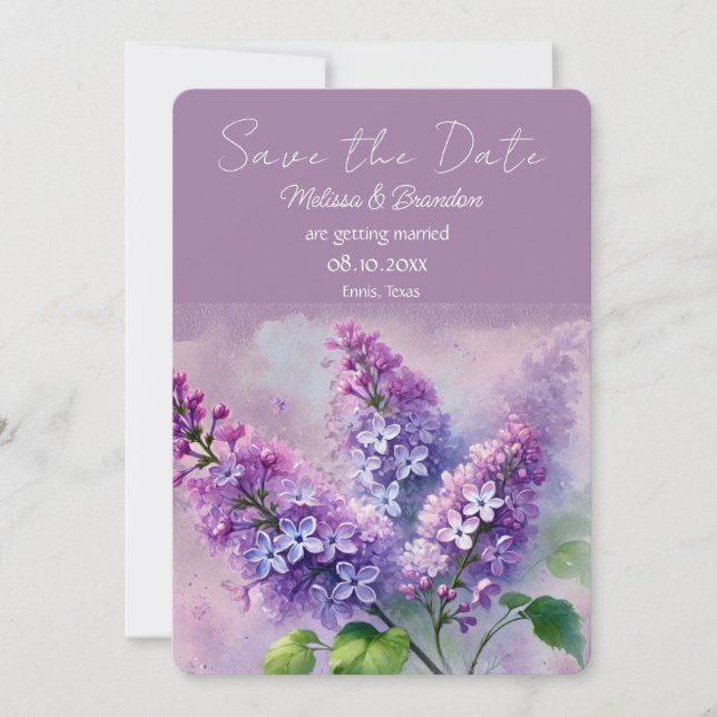 Convites Casamento Floral Roxo Lilac Salva a Data (Frente)