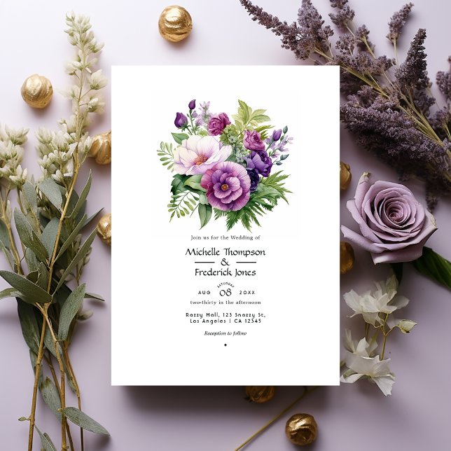 Convites Casamento Floral Roxo Malva e Verde (Criador carregado)