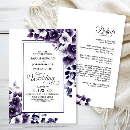 Convites Casamento Floral Roxo Moderno