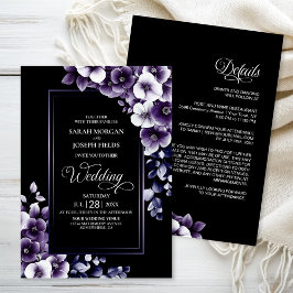 Convites Casamento Floral Roxo Moderno
