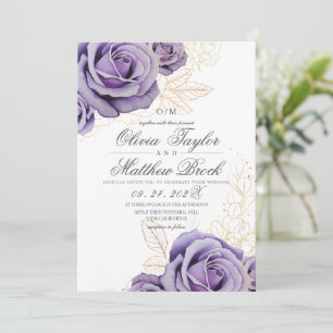 Convites Casamento Floral Roxo Moderno & Elegante